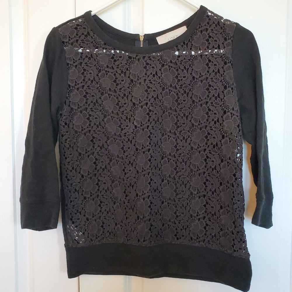 Loft black, lace front top